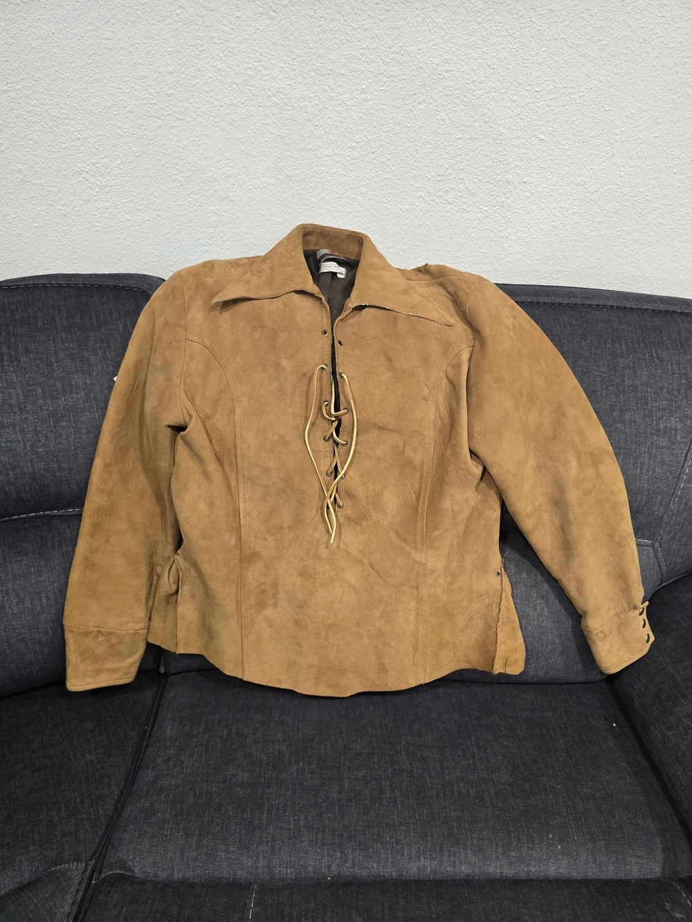 Great Things from Canada tan suede lace-up shirt jacket